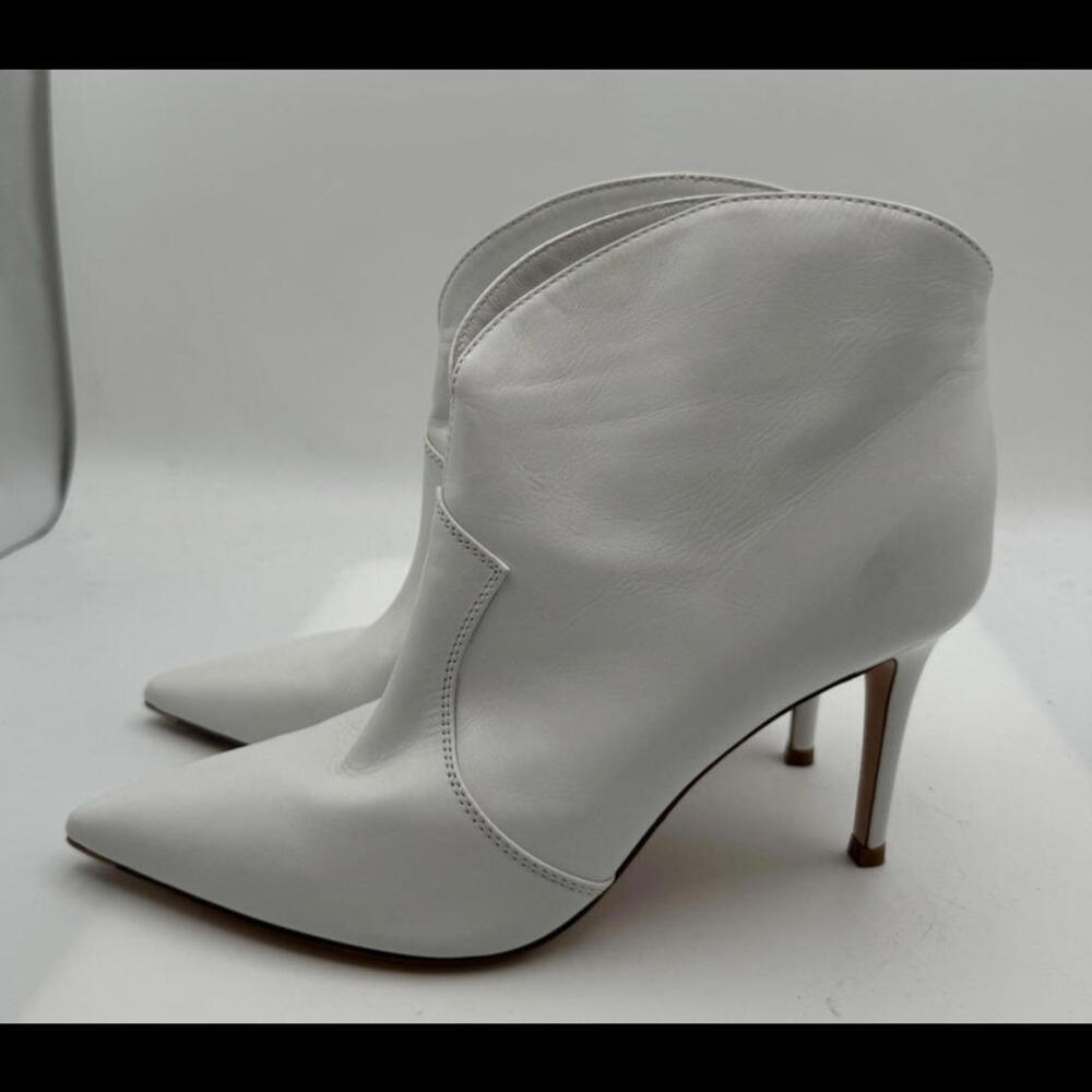 Gianvito Rossi Mable 85 Leather Pointed Toe Heel Boots White Size 37.5 - Picture 2 of 11